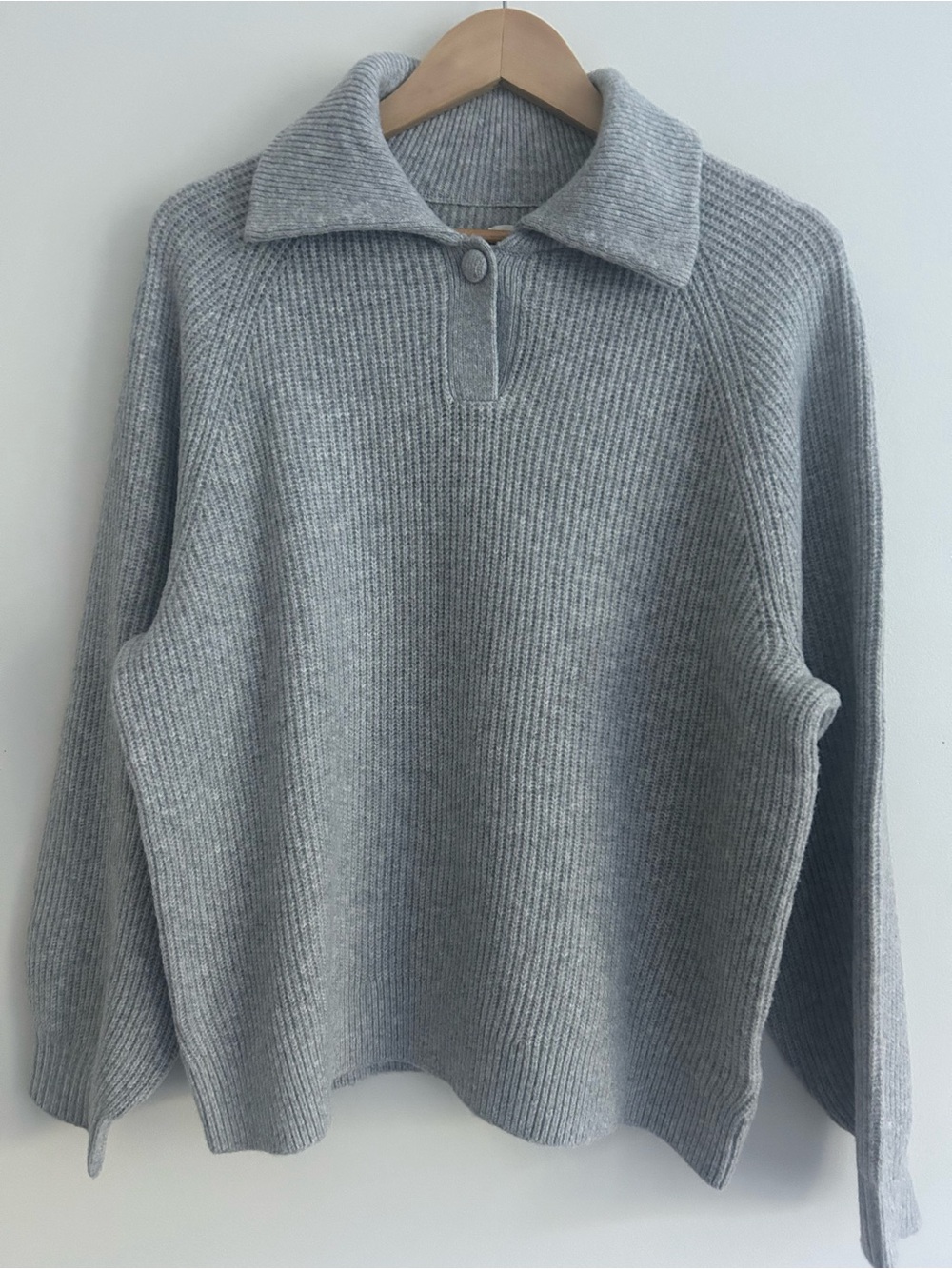 aerie Light Gray Ribbed Collared Pullover Sweater Size L NWT